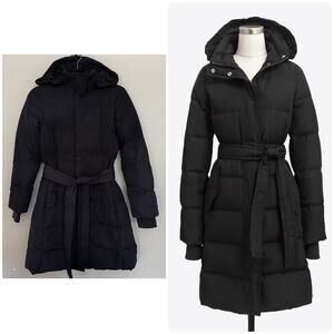 J.Crew Factory Long Belted Down Feather Blend Puffer Jacket in Black